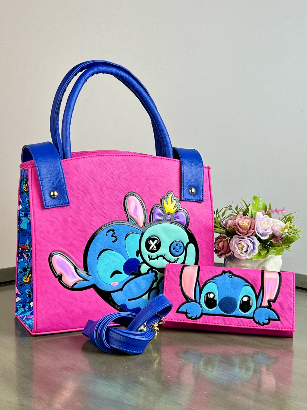DUO BOLSO Y CARTERA PERSONAJE STICH ABRAZO FIUSHA