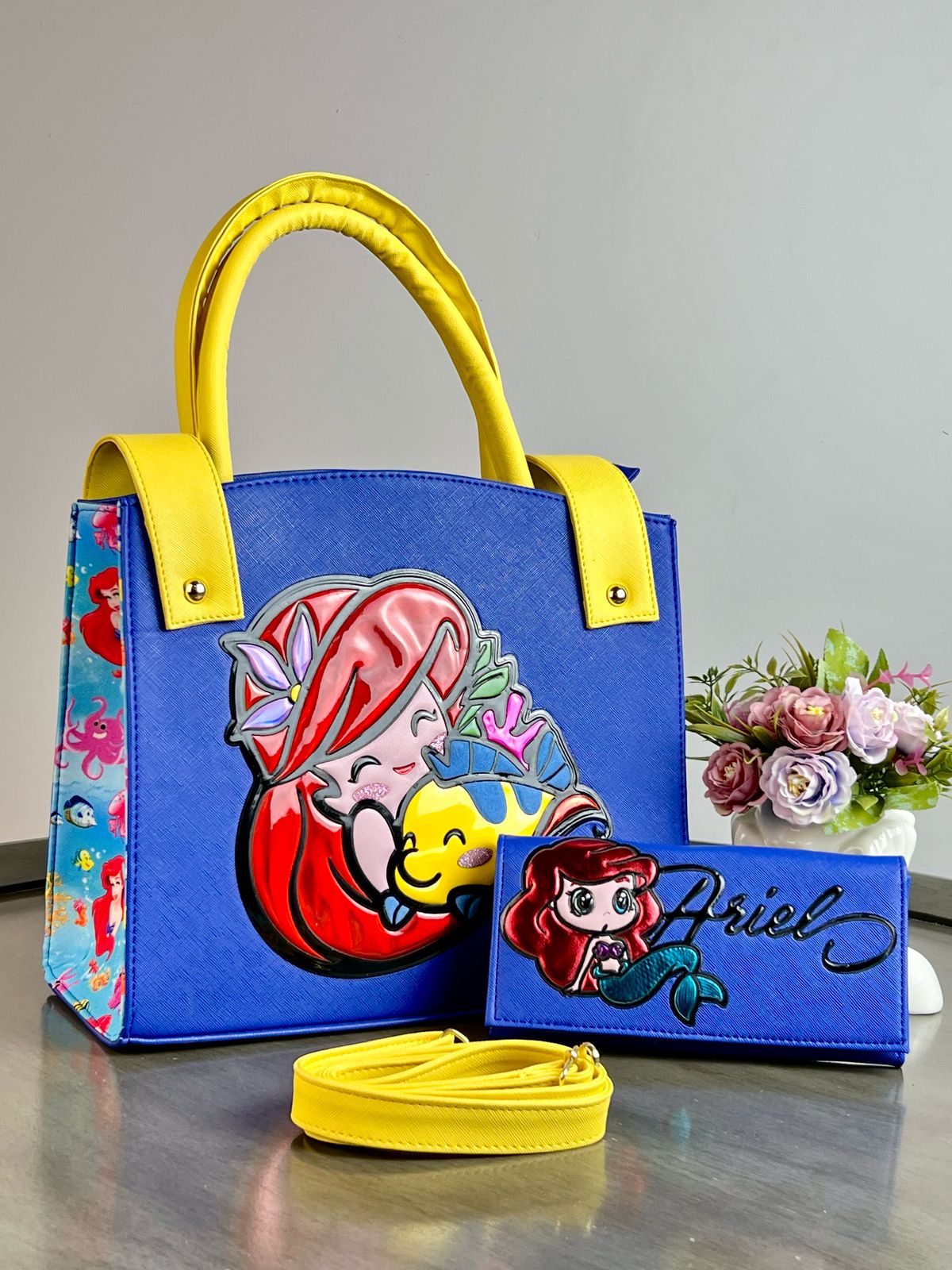 DUO BOLSO Y CARTERA PERSONAJE ARIEL AZUL REY