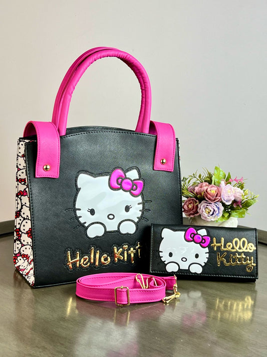 DUO BOLSO Y CARTERA PERSONAJE KITTY NEGRO