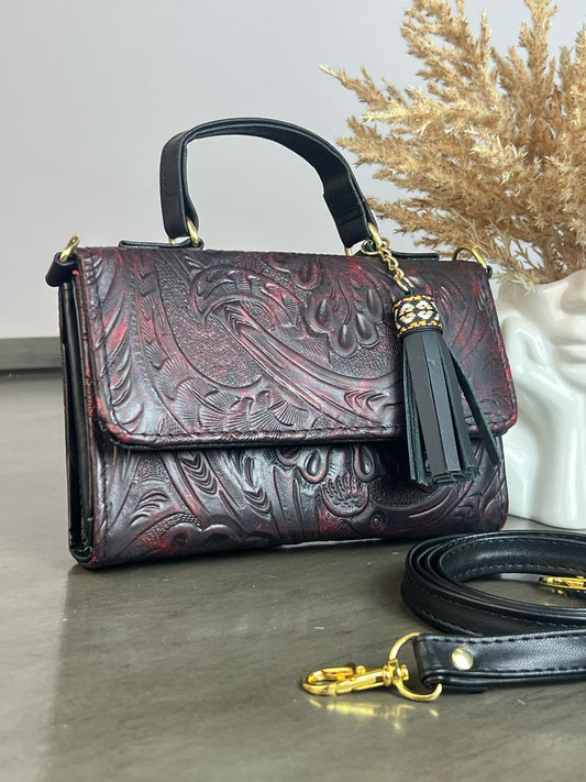 CROSSBODY DELIA BORGOÑA NEGRO