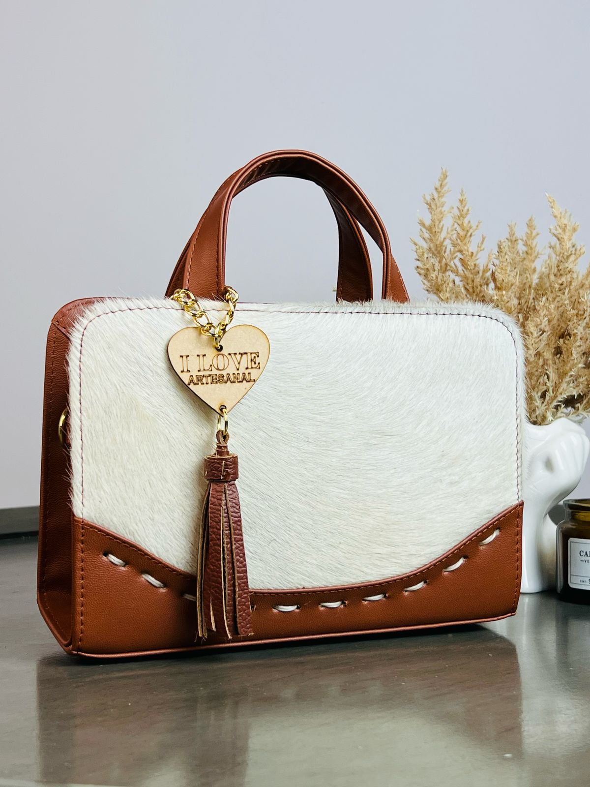 CROSSBODY ARTESANAL TANIA PELO VARIOS PIEL MARRON