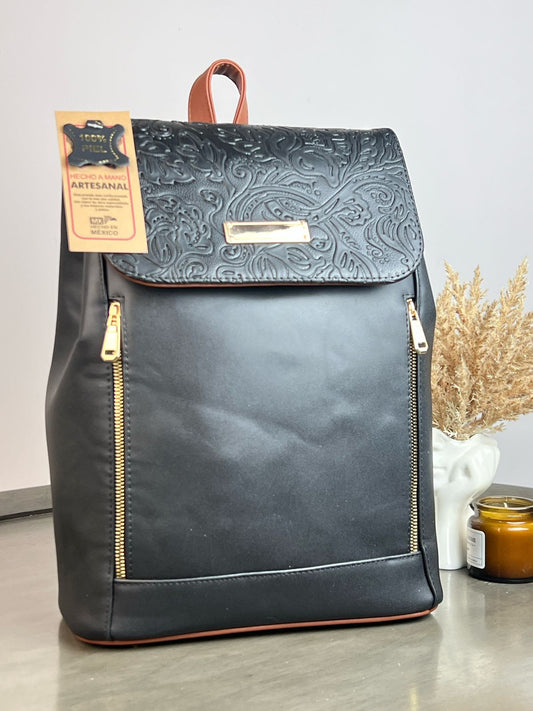 MOCHILA ARTESANAL MOD. CIELO COLOR NEGRO /CAMEL