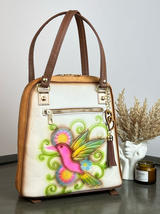 MOD. DOMDAR MOCHILA BIBI COLOR HUESO COLIBRI ROSA