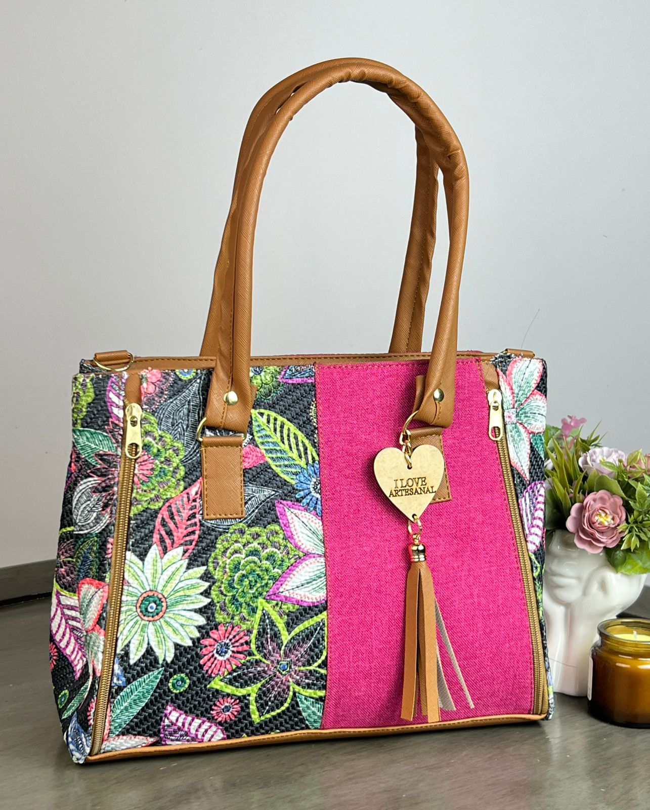 YUTE MODELO DOBLE CIERRE TINTO/FLORES NEGRO