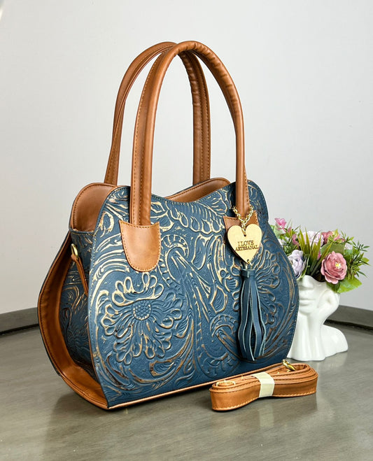 BOLSA HILDA PIEL DE FLORES PETRÓLEO-COBRE/CAMEL