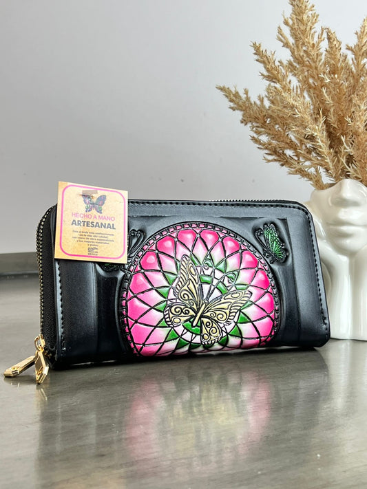 CARTERA ARTESANAL DOBLE CIERRE ATRAPASUEÑOS NEGRO/COLORES