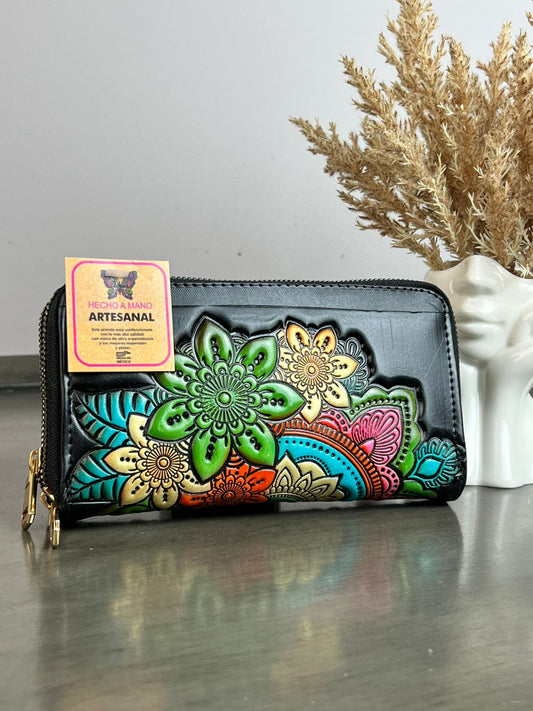 CARTERA ARTESANAL DOBLE CIERRE MANDALA COLORES