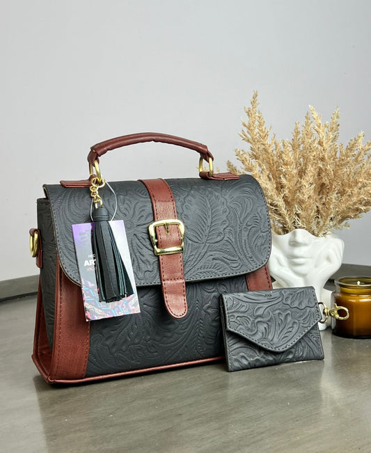 BOLSA DE CINTO ARTESANAL ABIGAIL NEGRO/COMINO