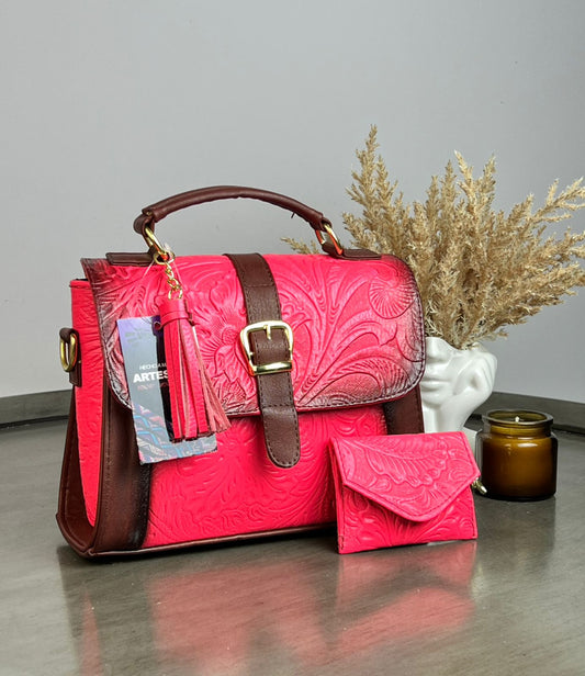 BOLSA DE CINTO ARTESANAL ABIGAIL ROSA NEON/COMINO