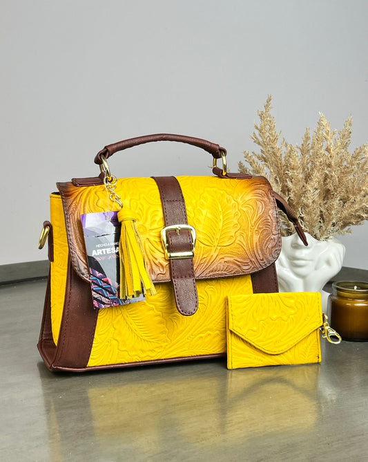 BOLSA DE CINTO ARTESANAL ABIGAIL MOSTAZA/COMINO