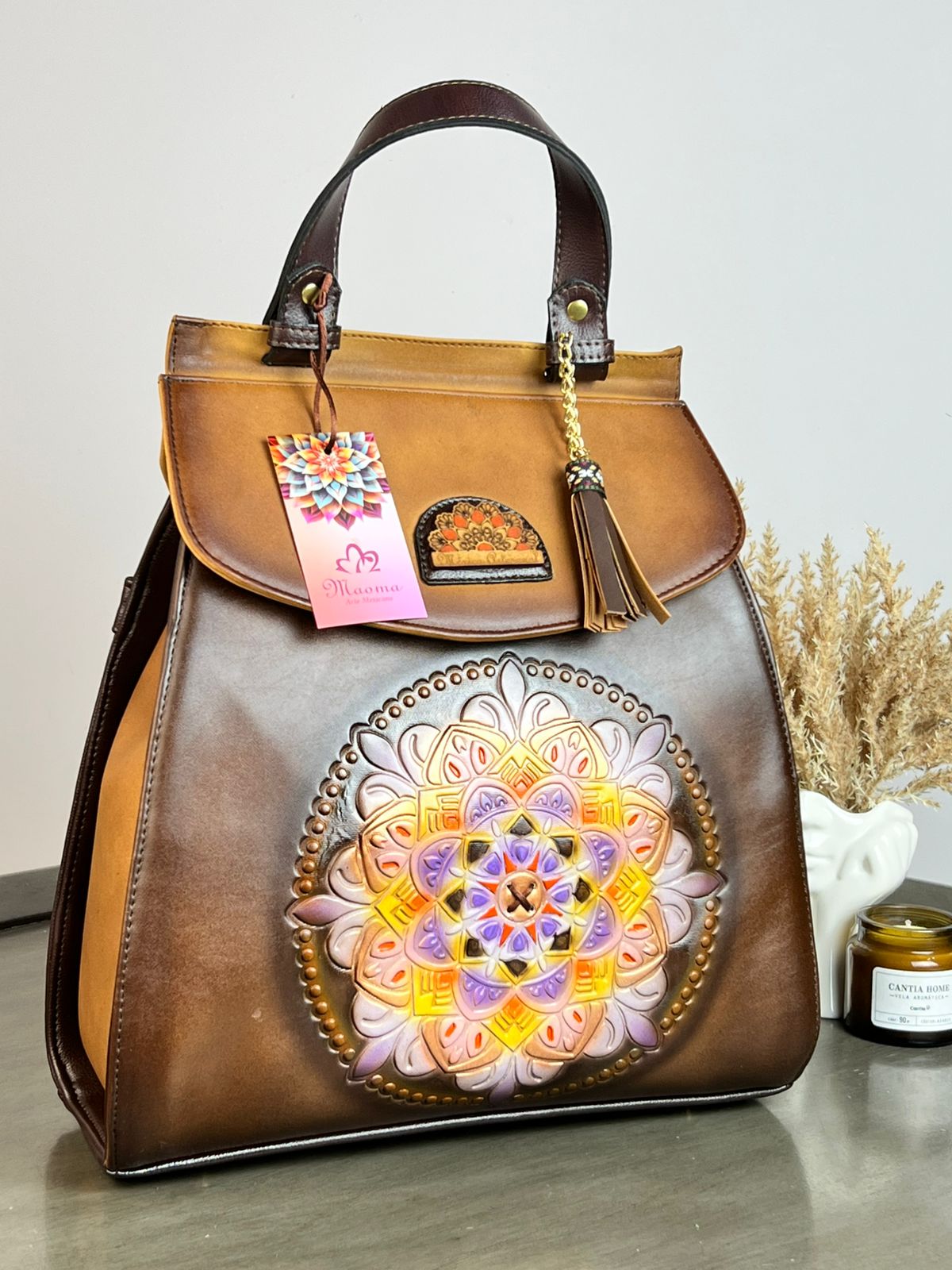 MAOMA GDE MOCHILA VERO MANDALA MARRON/LILA Y AMA