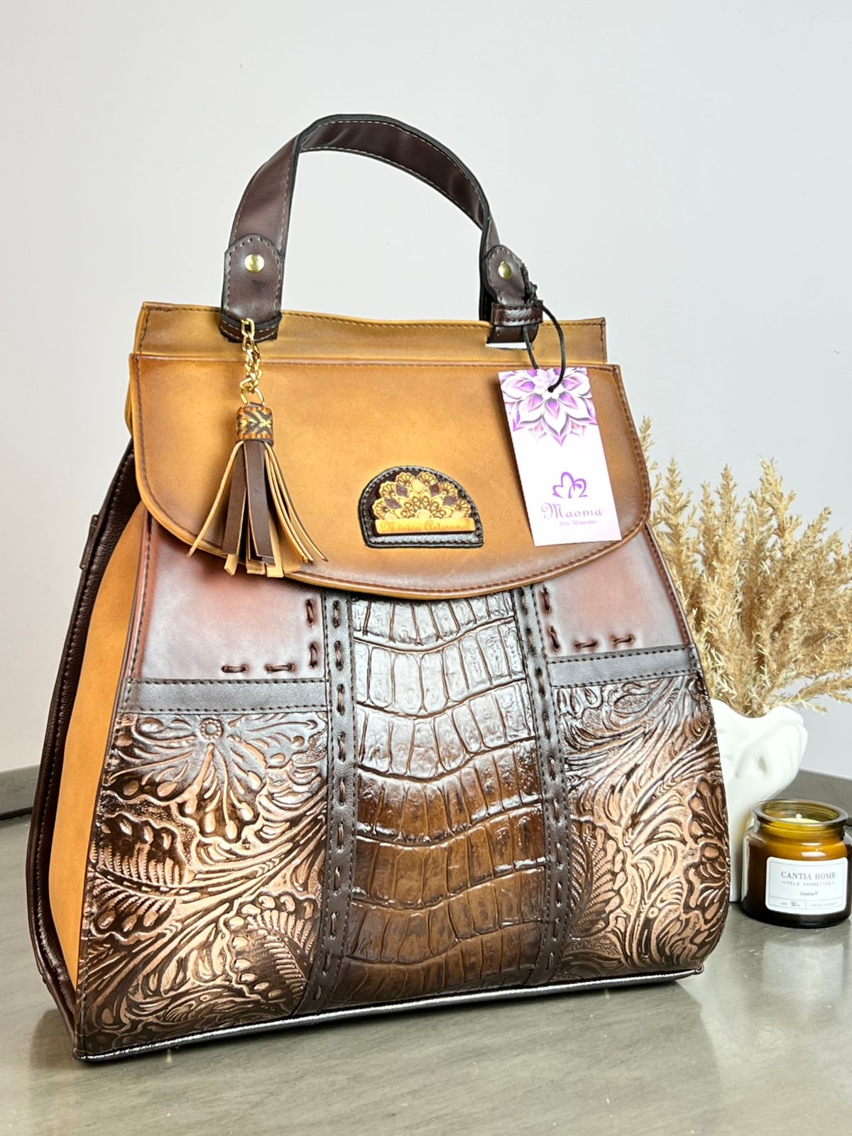 MAOMA GDE MOCHILA VERO COCODRILO MARRÓN/CAMEL