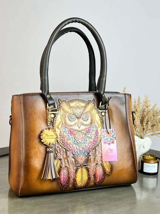 MAOMA GDE LILIANA BUHO MARRÓN/TONOS AMARILLO Y ROSA