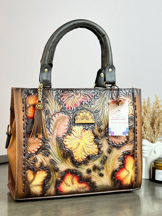 MAOMA GDE ESMERALDA FLORES CAMEL/TONOS NARANJA
