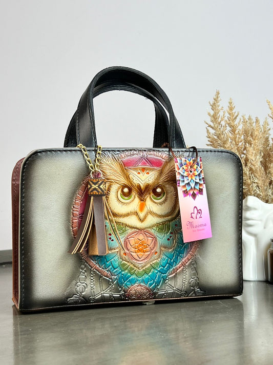 MAOMA CROSSBODY BUHO YESO/TONOS FIUSHA Y AZUL