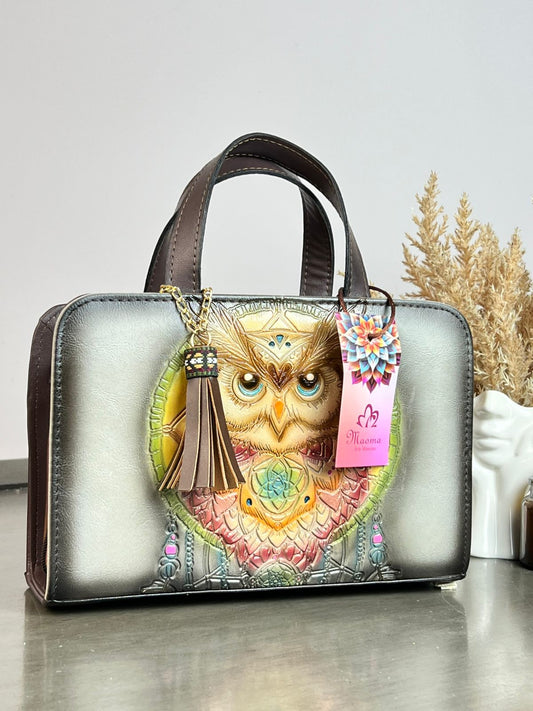 MAOMA CROSSBODY BUHO YESO/TONOS AMARILLO Y BEIGE