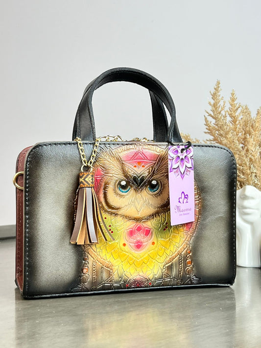 MAOMA CROSSBODY BUHO CENIZA/TONOS FIUSHA Y AMARILLO