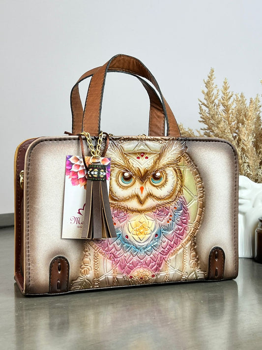 MAOMA CROSSBODY BUHO ARENA/TONOS VERDE Y MORADO