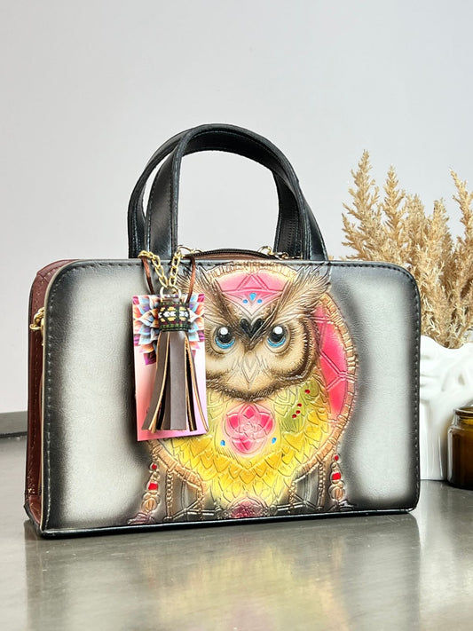 MAOMA CROSSBODY BUHO YESO/TONOS FIUSHA Y AMARILLO