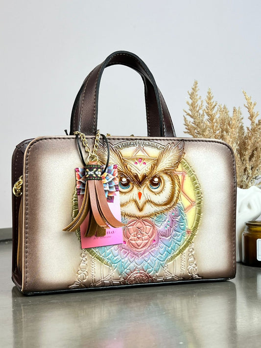 MAOMA CROSSBODY BUHO ARENA/TONOS AMARILLO Y AZUL