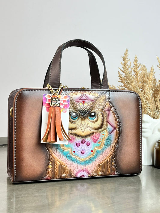 MAOMA CROSSBODY BUHO CAFÉ/TONOS LILA