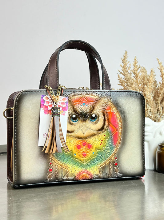 MAOMA CROSSBODY BUHO YESO/TONOS ROJO Y AMARILLO