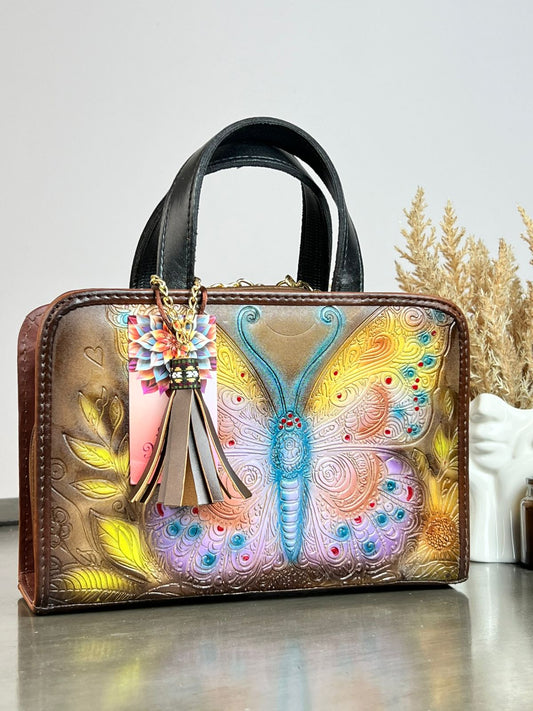 MAOMA CROSSBODY MARIPOSA CAMEL/ LILA Y AMARILLO