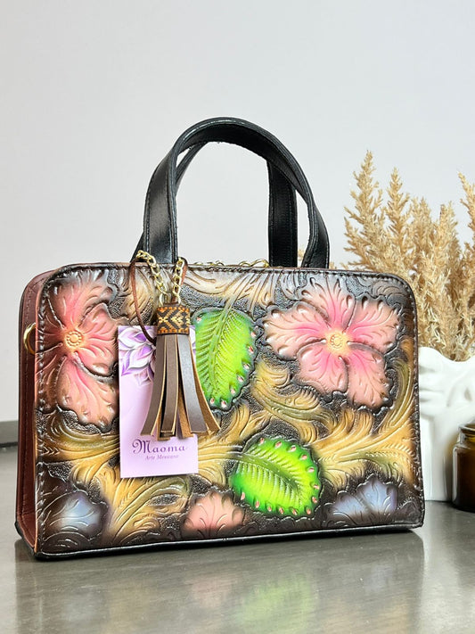 MAOMA CROSSBODY FLORES MARRÓN/TONOS ROSA Y VERDE