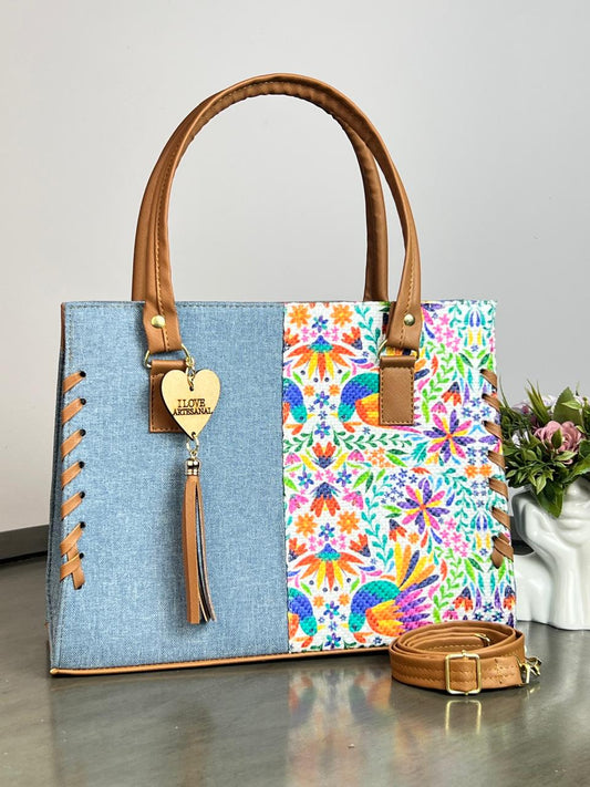 YUTE MODELO TEJIDA AZUL MEZCLILLA/OTOMI BLANCO