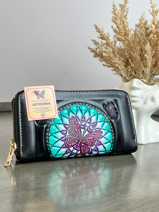CARTERA ARTESANAL DOBLE CIERRE ATRAPASUEÑOS NEGRO/AZUL