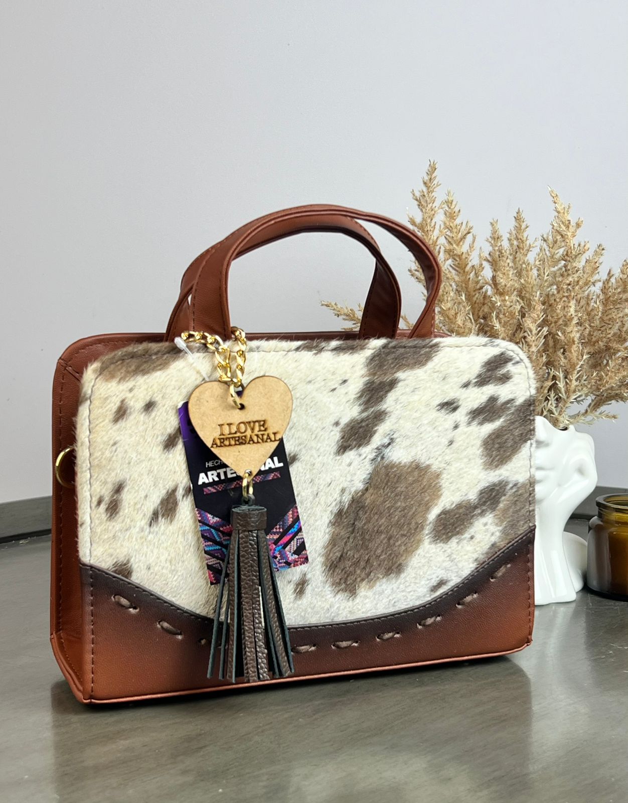 CROSSBODY ARTESANAL TANIA PELO VARIOS PIEL MARRON