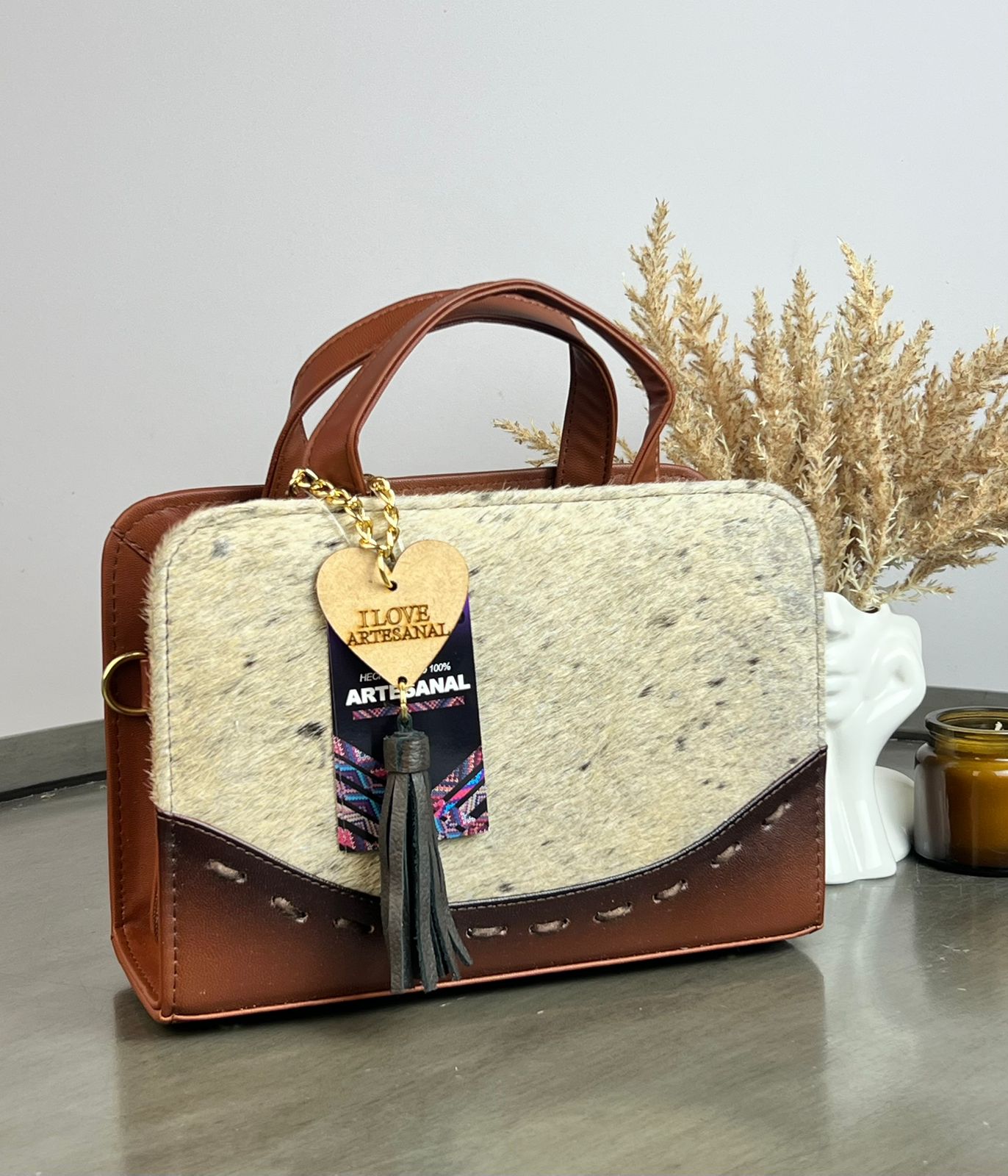 CROSSBODY ARTESANAL TANIA PELO VARIOS PIEL MARRON