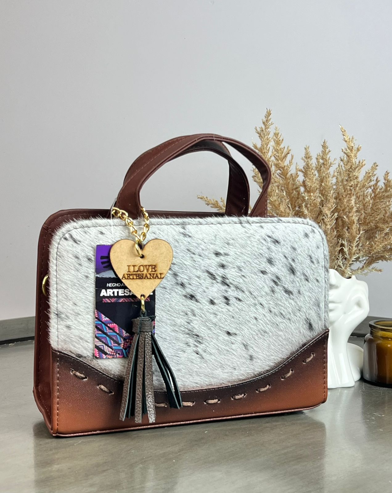 CROSSBODY ARTESANAL TANIA PELO VARIOS PIEL MARRON