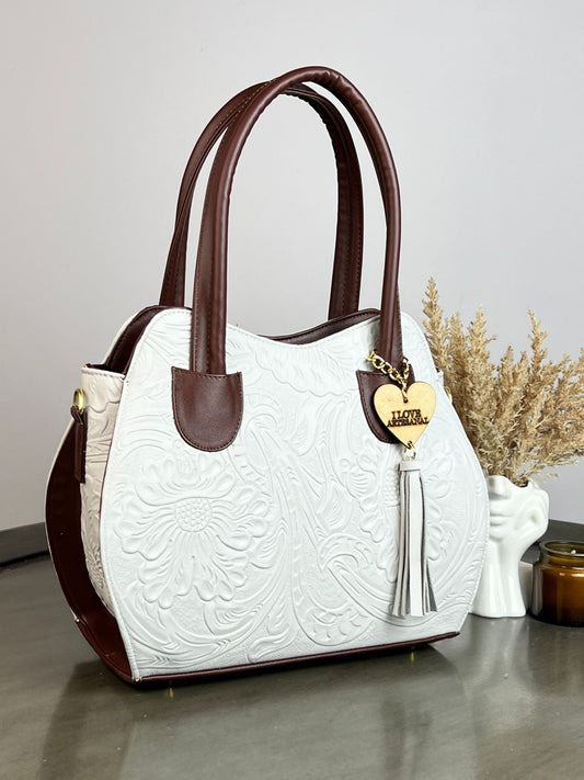 BOLSA HILDA PIEL DE FLORES BLANCO/COMINO