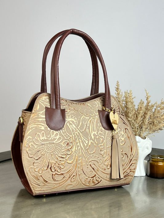 BOLSA HILDA PIEL DE FLORES MAQUILLAJE-COBRE/COMINO