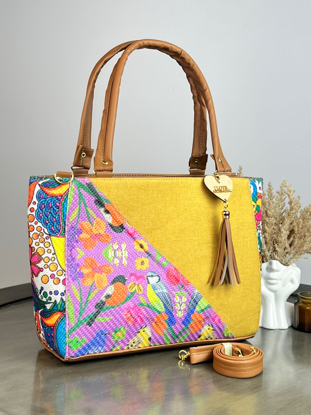 YUTE MODELO DIAGONAL MOSTAZA/LILA