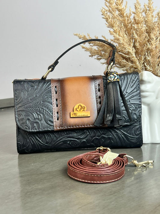 MAOMA DELIA 1.0 FRANJA LISO GRABADO NEGRO/CAMEL