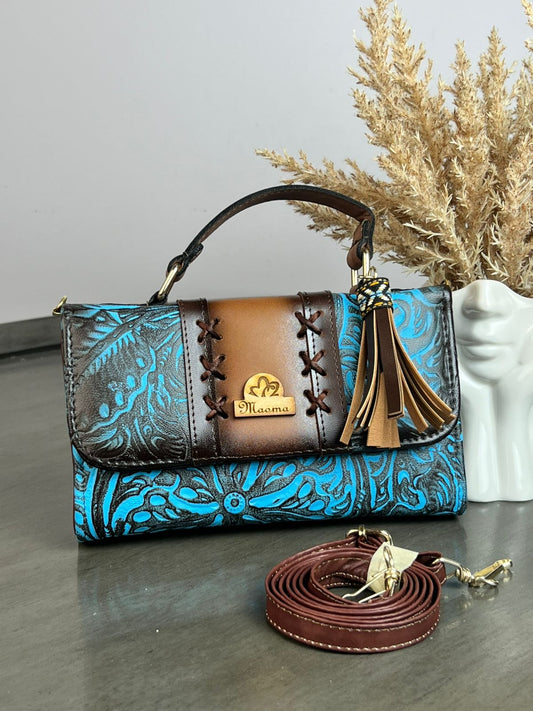 MAOMA DELIA 1.0 FRANJA LISO GRABADO TURQUESA/CAMEL