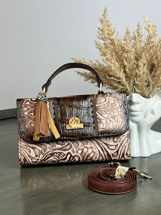 MAOMA DELIA 1.0 FRANJA DRILO GRABADO ORO ROSADO/CAFÉ