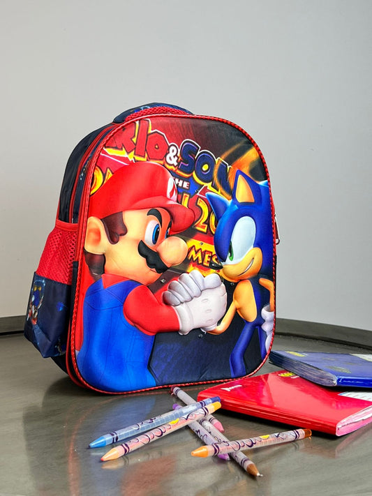 MOCHILA KYNDER PERSONAJES 3D SUPER MARIO VS SONIC