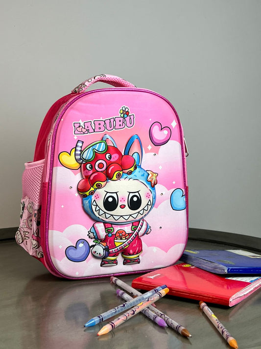 MOCHILA KYNDER PERSONAJES 3D LABUBU ROSA
