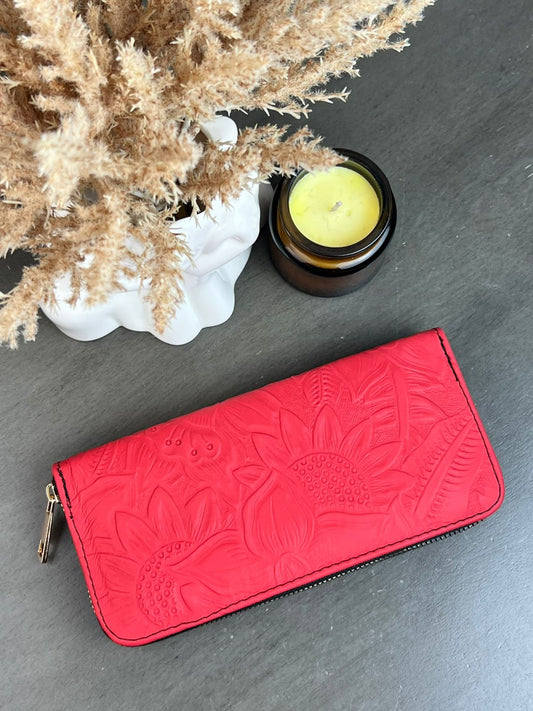 CARTERA 1 CIERRE GIRASOLES ROJO