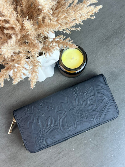CARTERA 1 CIERRE GIRASOLES NEGRO