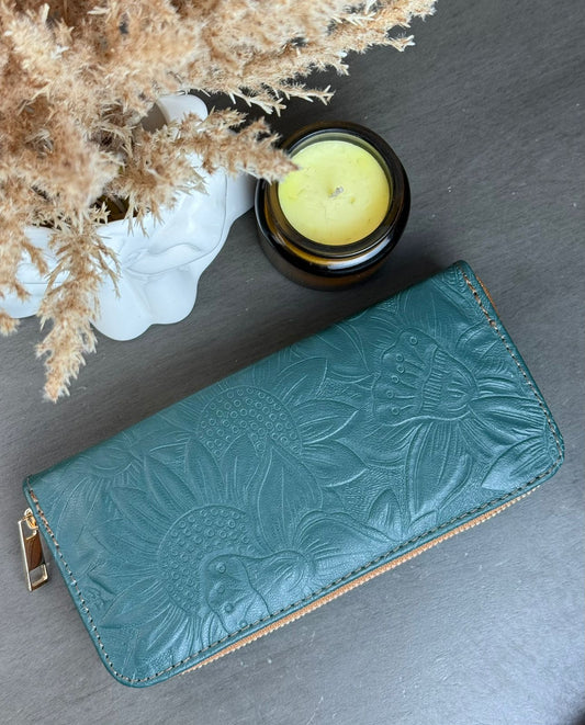 CARTERA 1 CIERRE GIRASOLES VERDE