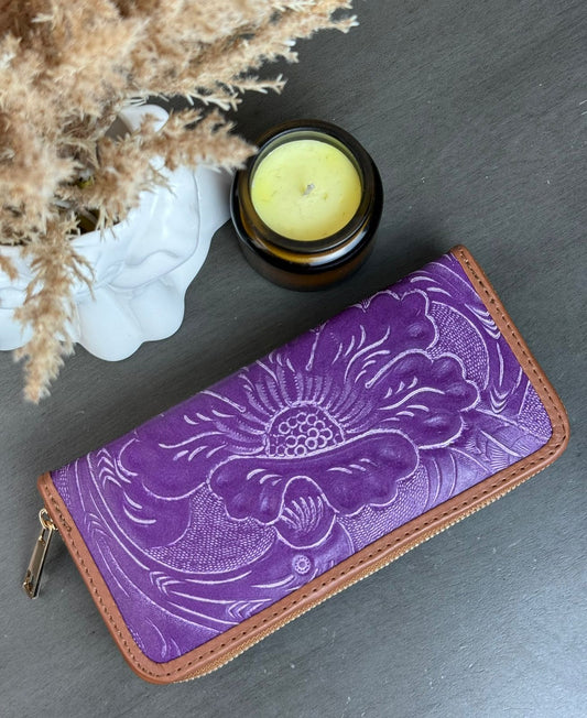 CARTERA 1 CIERRE FLORES MORADO LINEAS BLANCO