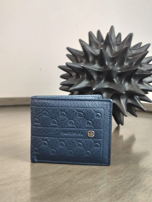 CARTERA HORSE PIEL GRABADA COLOR AZUL MARINO