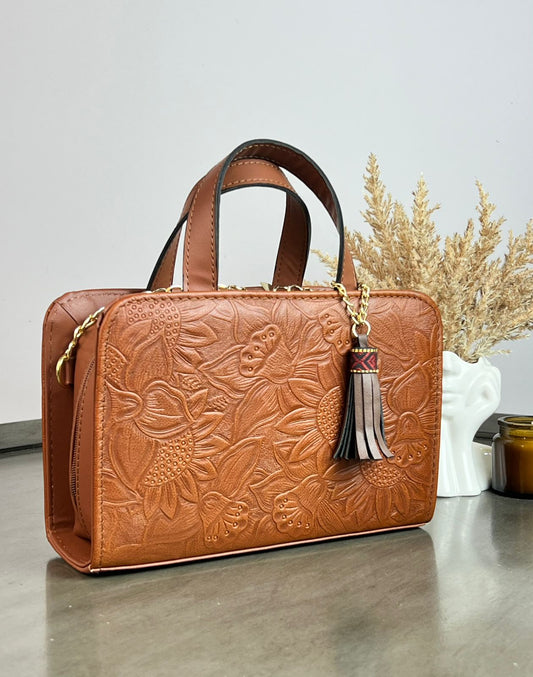 CROSSBODY DOBLE CARA GIRASOLES MARRÓN
