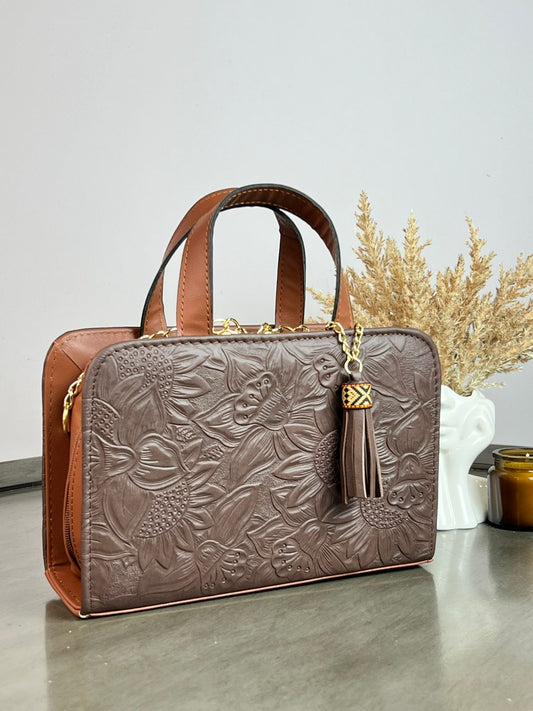 CROSSBODY DOBLE CARA GIRASOLES CHOCOLATE