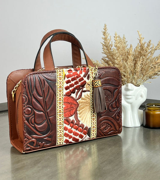 CROSSBODY DOBLE CARA ALCATRAZ FRANJA BORDADO F BLANCO/MARRON