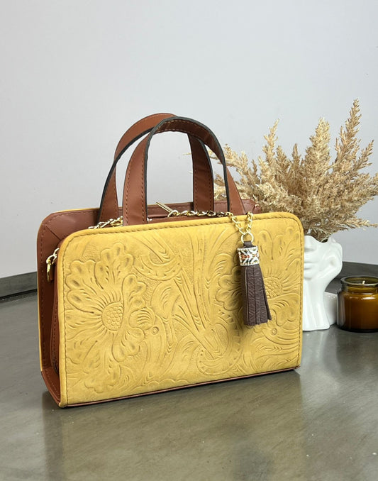 CROSSBODY DOBLE CARA FLORES AVELLANA